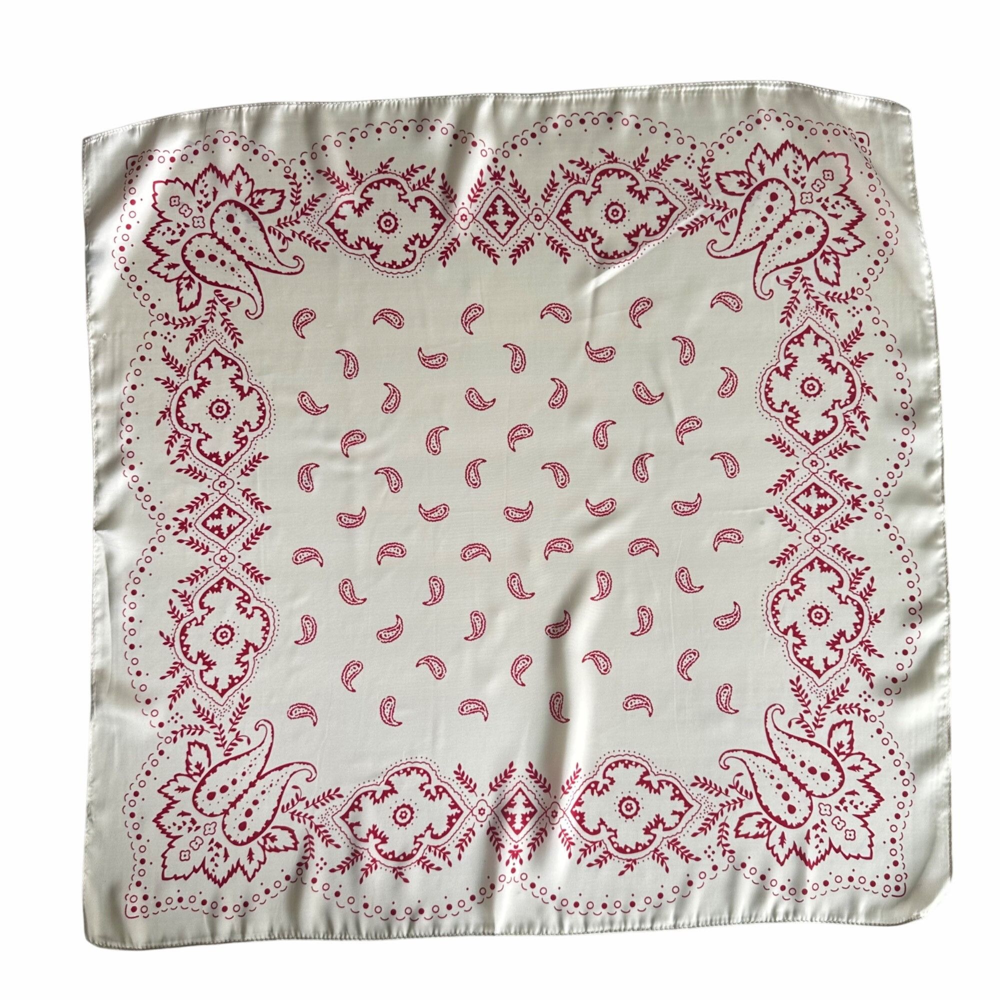 Other ✨Elegant Silky Square Scarf Retro Print White Burgundy Paisl Size ONE SIZE - 3 Thumbnail