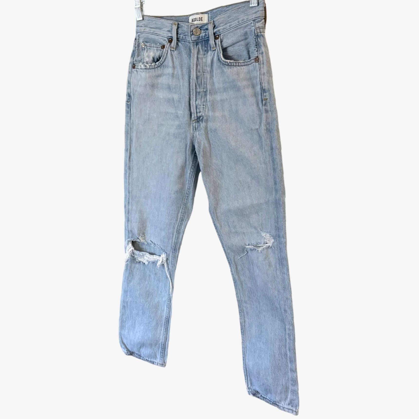 Agolde AGOLDE Riley High-Rise Straight Crop Jeans Blue Distressed Button-Fly Women's 24 Denim 5-Pocket Inseam 25"} Size 42" / US 20 - 2 Thumbnail