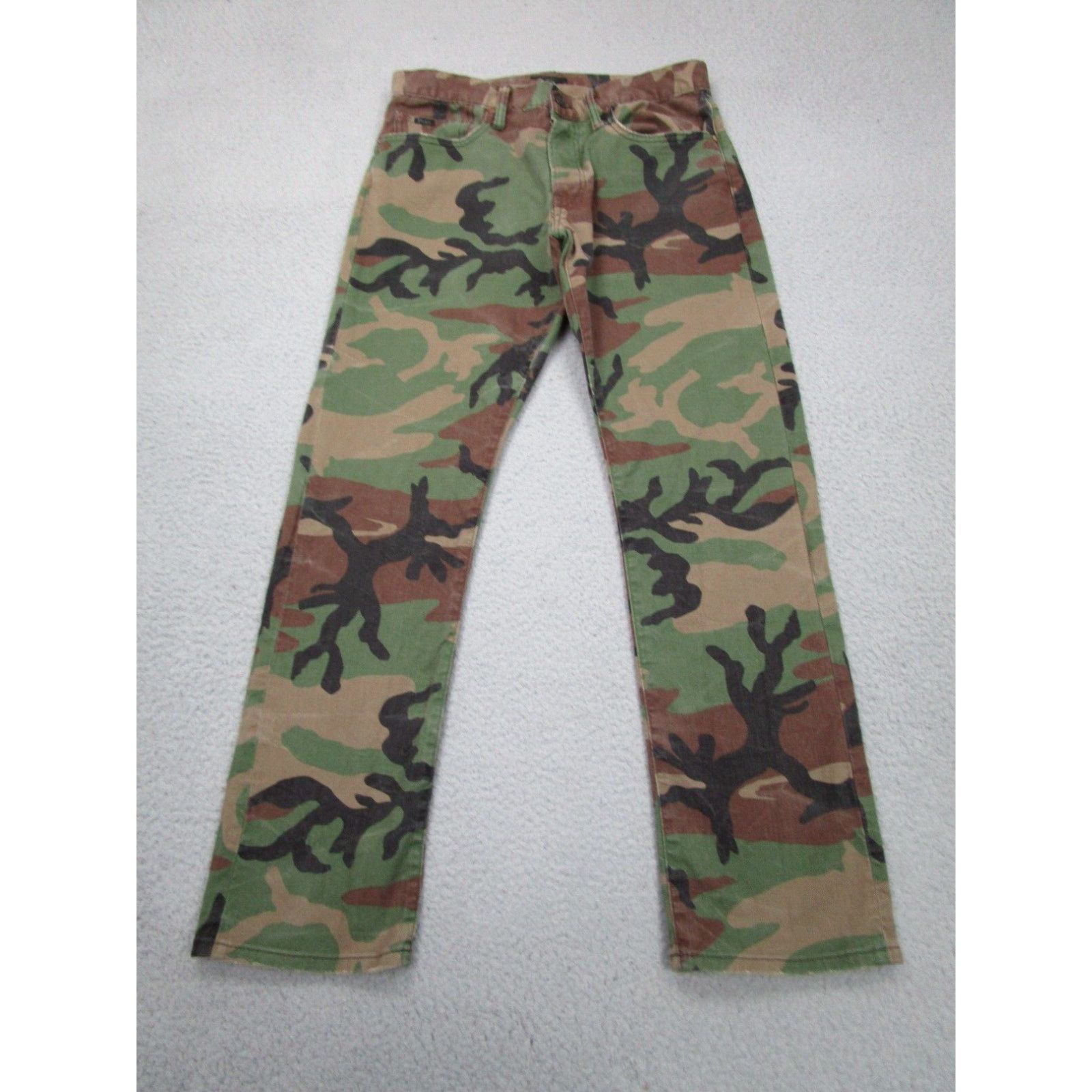 image of Polo Ralph Laurent Jeans Mens 31X30 Green Brown Camo Varick Slim Stright Army in White