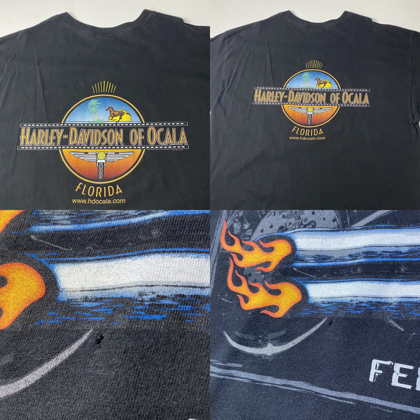 Harley Davidson VINTAGE Harley-Davidson Men's T Shirt 2XL Black Graphic Tee USA Made Ocala Florida RARE 1990s Mens Size US XXL / EU 58 / 5 - 10 Thumbnail