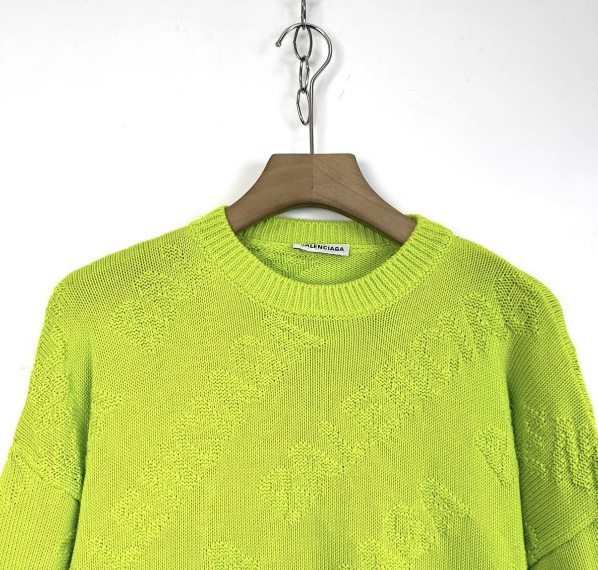 Balenciaga Balenciaga Fluorescent Yellow All Over Logo Knit Sweater K12 Size XS / US 0-2 / IT 36-38 - 3 Thumbnail