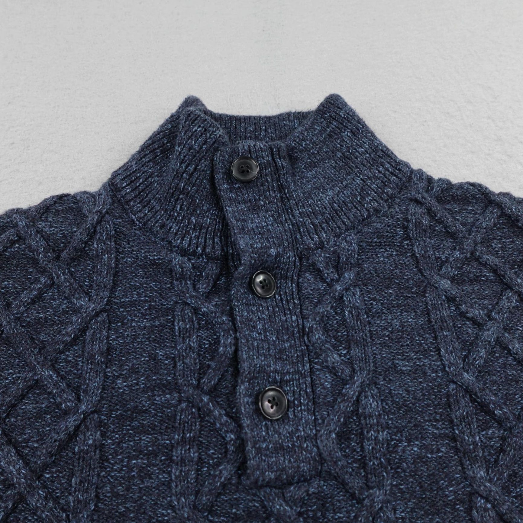 Gap Gap Sweater Mens Large Blue Cable-Knit Mock Neck Henley Pullover Heavyweight Casual Business Travel Size US L / EU 52-54 / 3 - 2 Thumbnail