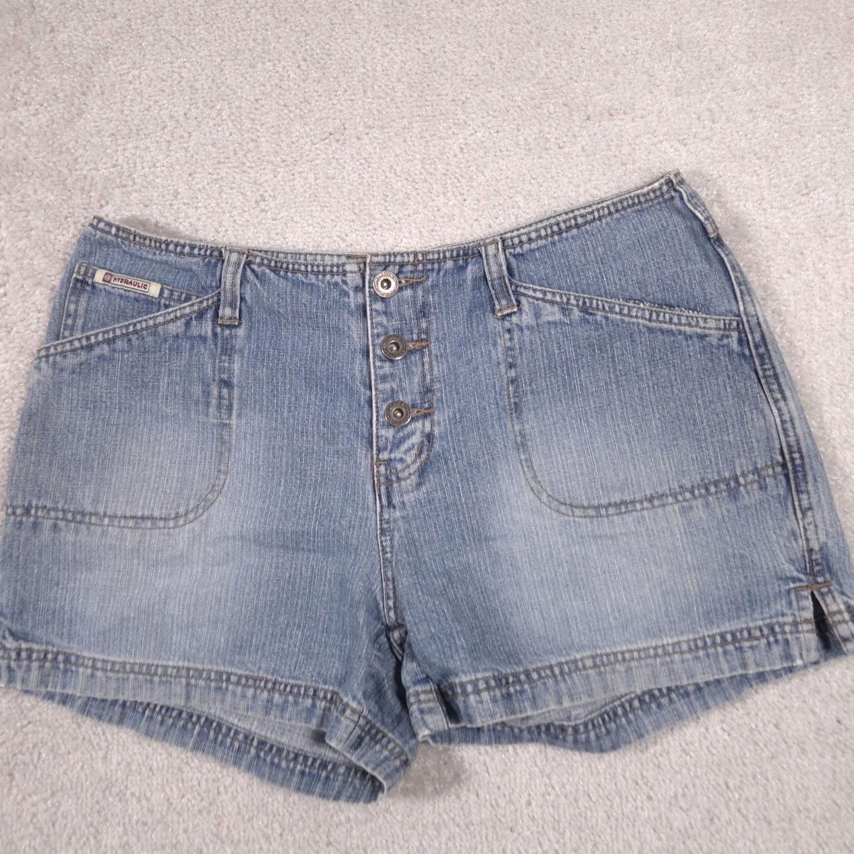Vintage HYDRAULIC Jeans Shorts Juniors 9/10 Blue Denim Utility Button Fly Casual Pockets Size 30" / US 8 / IT 44 - 4 Thumbnail