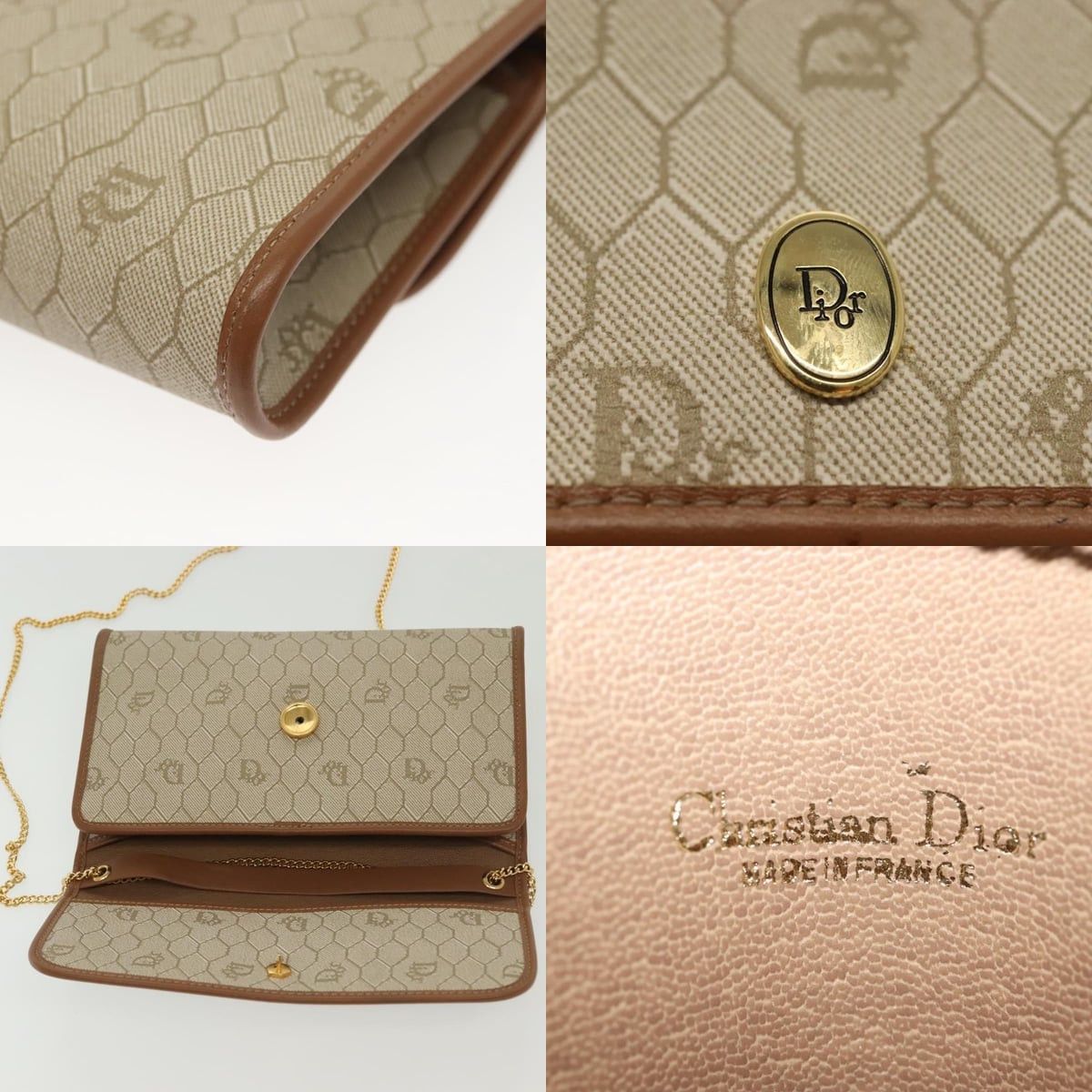 Dior DIOR Honeycomb Canvas Chain Shoulder Bag Pvc Beige Gold Size ONE SIZE - 11 Thumbnail
