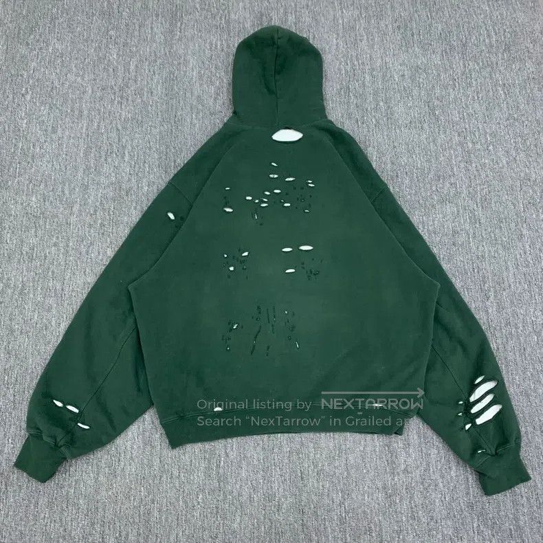 Balenciaga Balenciaga Green Destroyed Old Hole Hooded Sweatshirt Size US XS / EU 42 / 0 - 2 Thumbnail