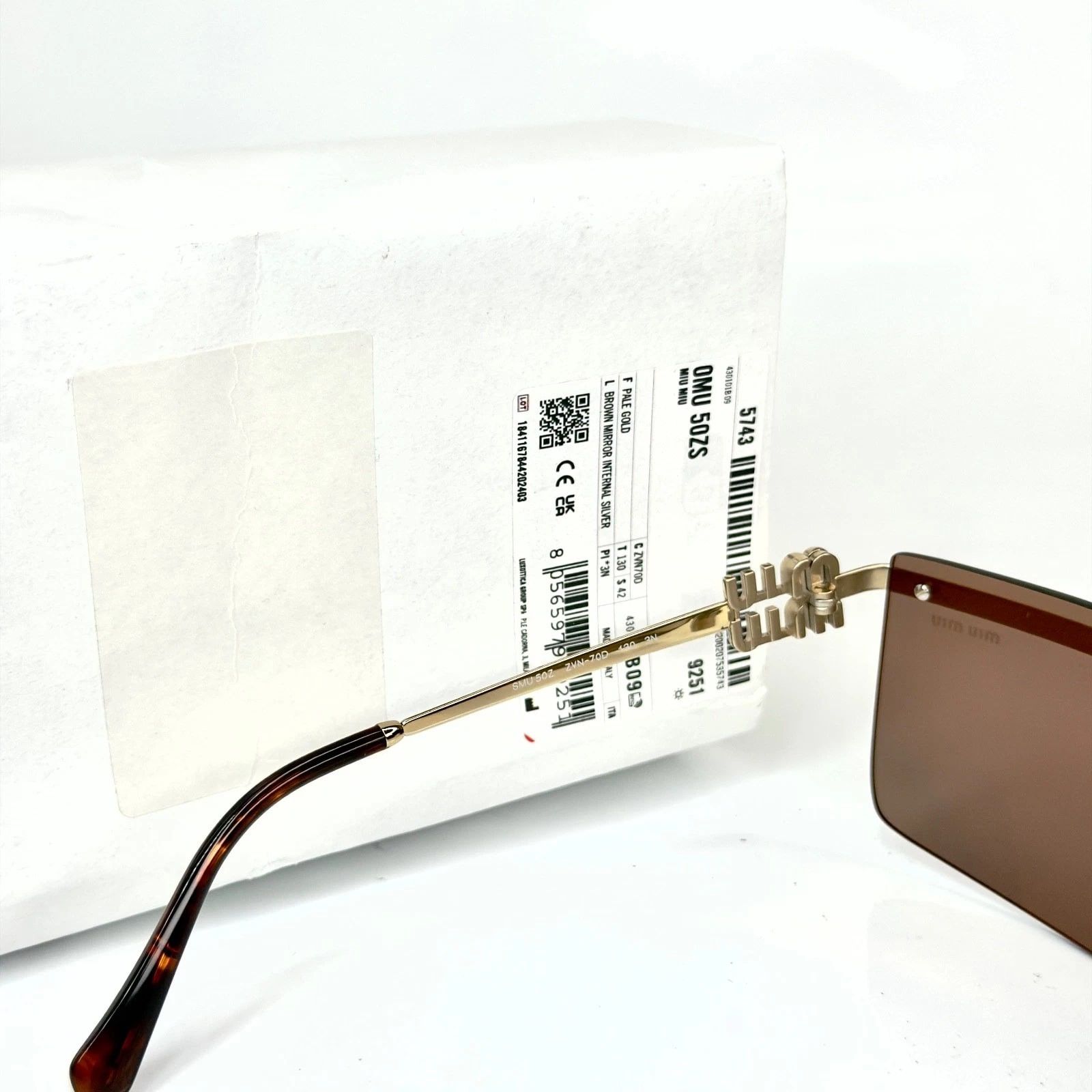 Miu Miu MIU MIU MU50ZS GLIPMSE LOGO 50Z Gold Brown Logo Mask Luxury Size ONE SIZE - 2 Thumbnail