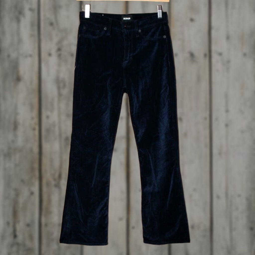 Hudson HUDSON Brix Blue Velvet High Rise Cropped Flare Leg Pants Sz 28 Women Cotton Blend Velvet Silk Look Pants Size 28" / US 6 / IT 42 - 1 Thumbnail