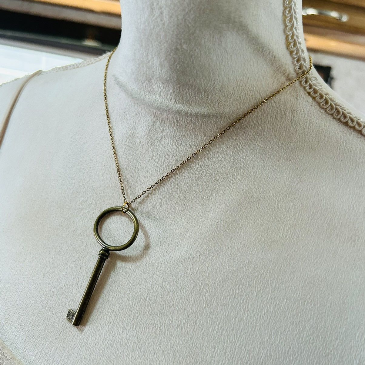 Handmade Handcrafted brass skeleton key pendant on chain necklace Size ONE SIZE - 3 Thumbnail