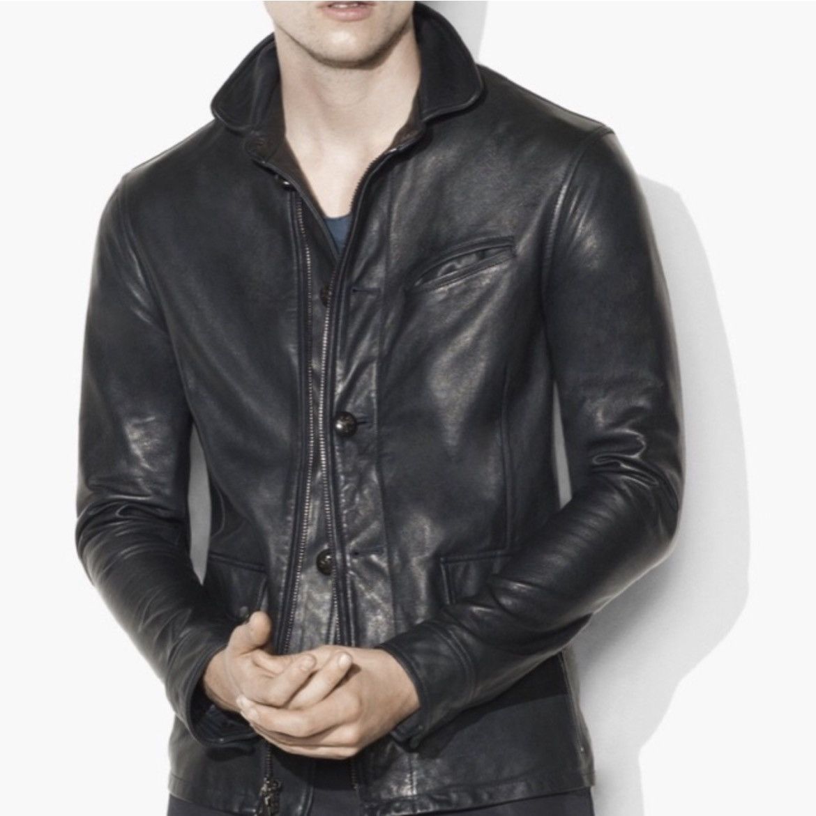 John Varvatos Biker Moto Leather Jacket EU 52 USA 42 Size US L / EU 52-54 / 3 - 3 Thumbnail