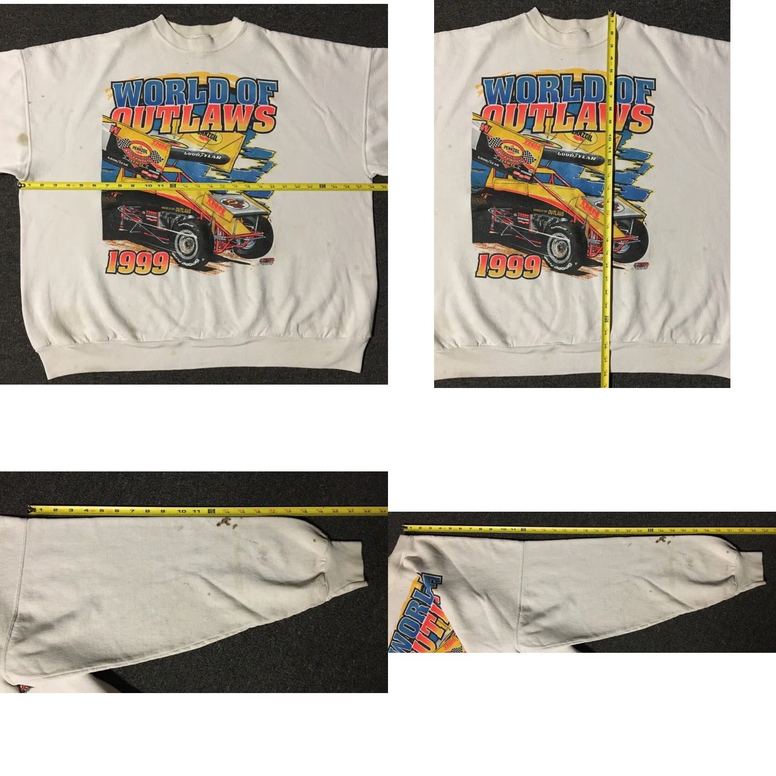 Vintage Vtg 90s World Of Outlaws Race Faded Distress AOP Sweatshirt 3X NASCAR Car Grunge-Shirt Mens 3XL White Racing Boxy Pullover Size US XXL / EU 58 / 5 - 11 Thumbnail