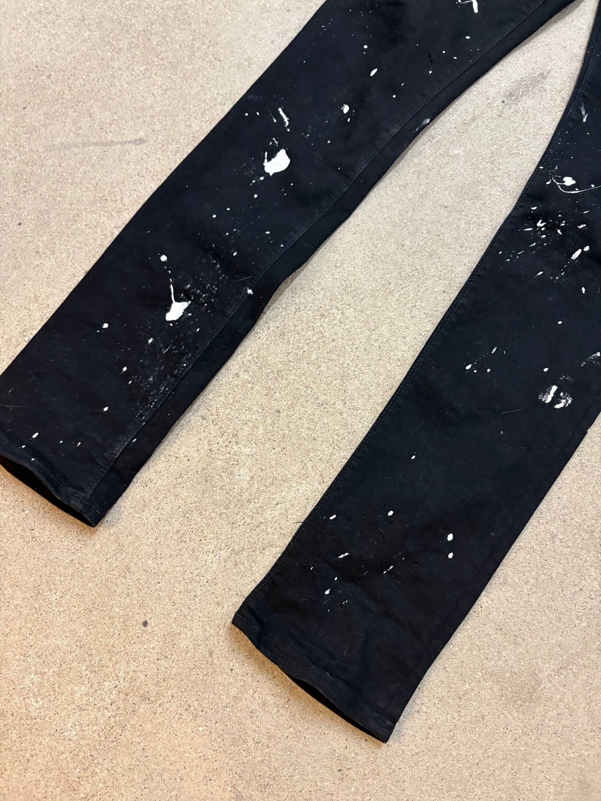 Japanese Brand Custom Black Baggy Distressed Jeans Painted Size US 31 - 2 Thumbnail