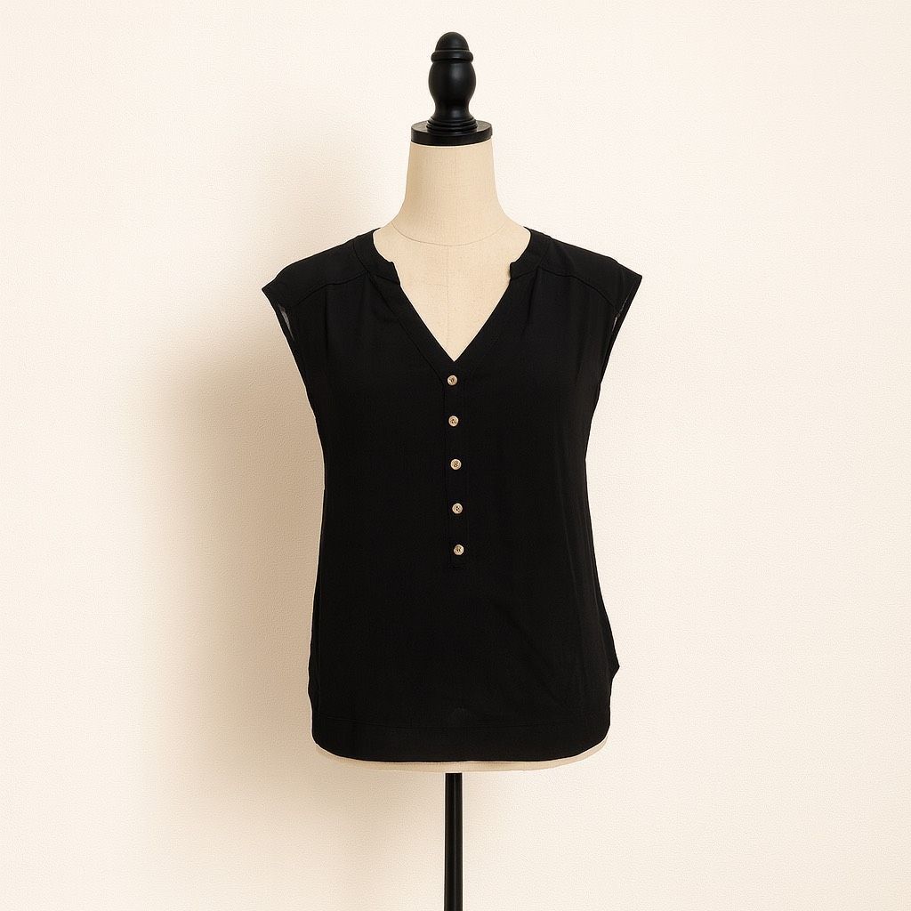 Guess Guess Black Semi-Sheer Cap Sleeve Button Front Blouse – XS Size XS / US 0-2 / IT 36-38 - 1 Thumbnail