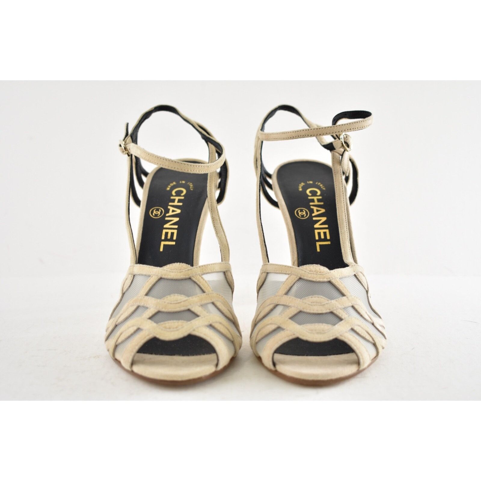 Chanel 18C Mesh CC Logo Strappy Ankle Strap Sandals Heel Pump 37 Size US 7 / IT 37 - 5 Thumbnail