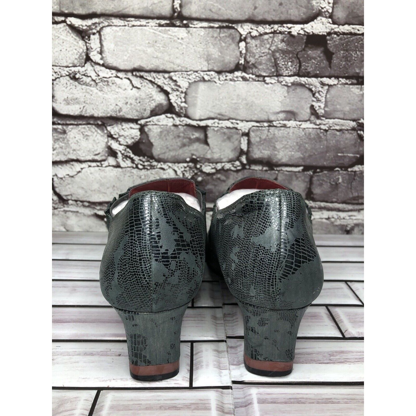 Other Oh! Healthy Heels Blue Gray Leather Croc Print Ankle Heel Bo Size US 8.5 / IT 38.5 - 4 Thumbnail