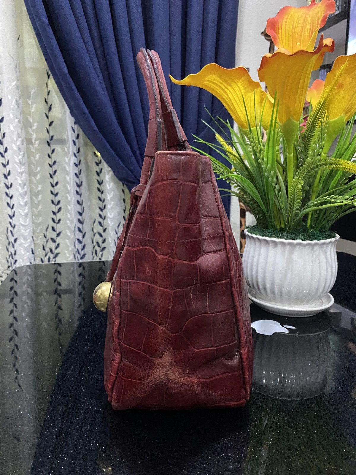 Furla Furla Burgundy Embossed Hand Bag Size ONE SIZE - 9 Thumbnail