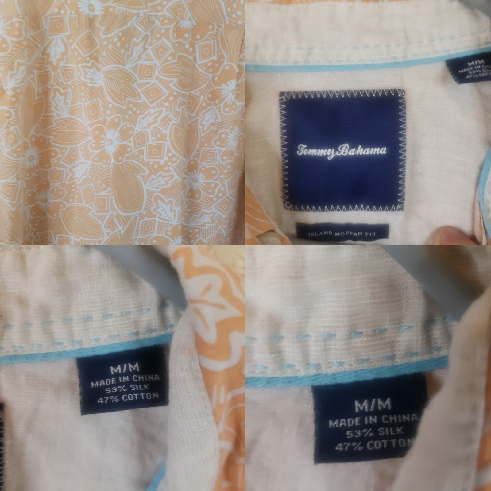Tommy Bahama Tommy Bahama Shirt Men M Hawaiian Peach Orange Silk Cotton Short Slv Button-Up Collar Geometric Floral Modern Island Fit Size US M / EU 48-50 / 2 - 8 Thumbnail