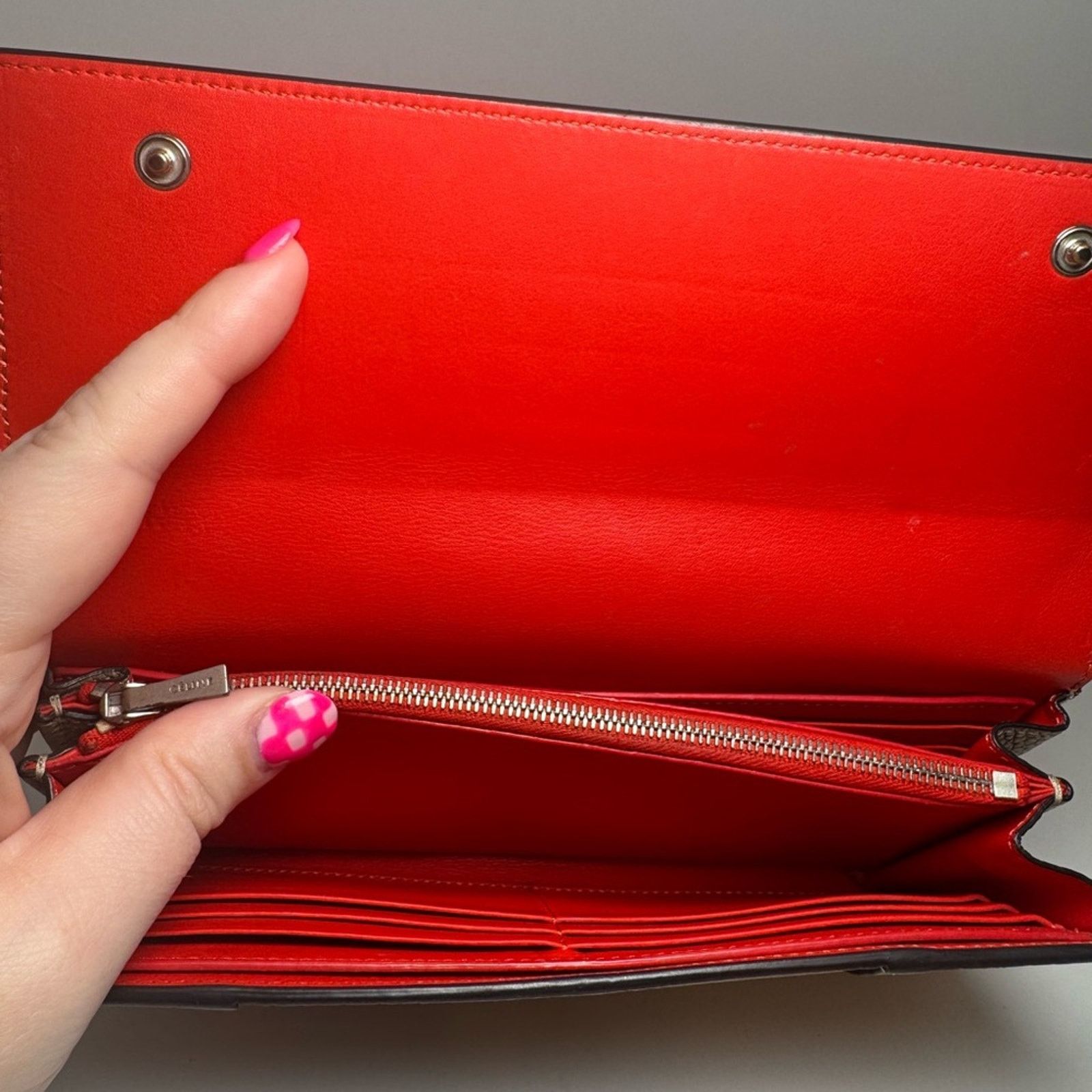 Celine Celine Large Flap Multifunction Wallet Taupe Pebbled Leather Size ONE SIZE - 10 Thumbnail