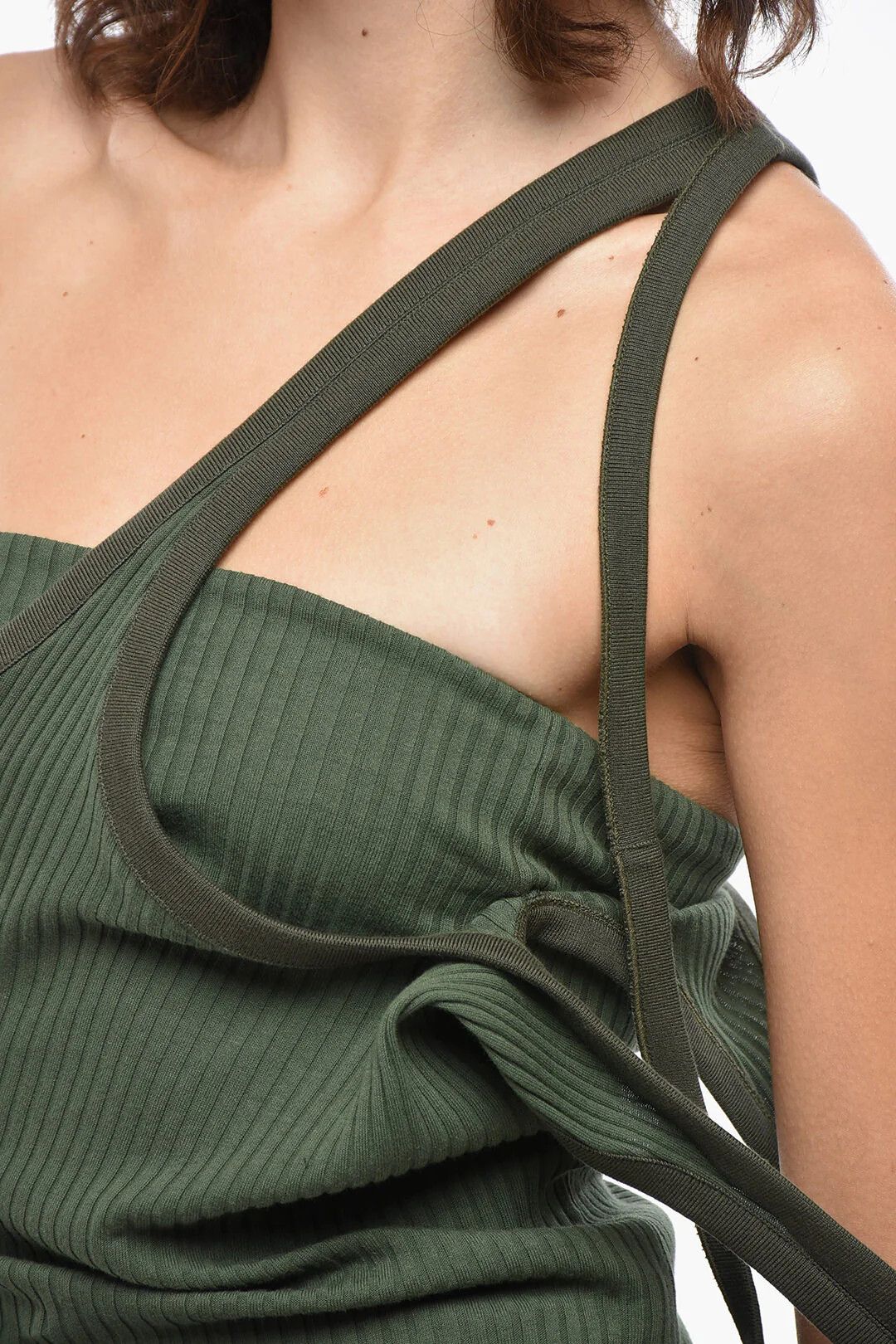 The Attico og1mm0426 Asymmetric Ribbed Cotton-Blend Tank Top in Green Size M / US 6-8 / IT 42-44 - 3 Thumbnail