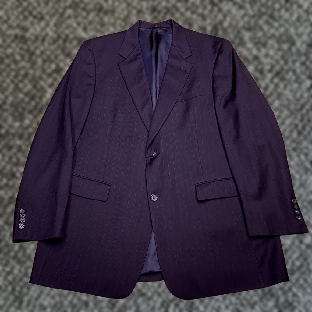 Hart Schaffner Marx Hart Schaffner Marx Suit Jacket 43R Blue Wool Striped Single-Breasted Two-Button Notch Lapel Mens Blazer Classic Vintage Premium Size 46R - 1 Thumbnail