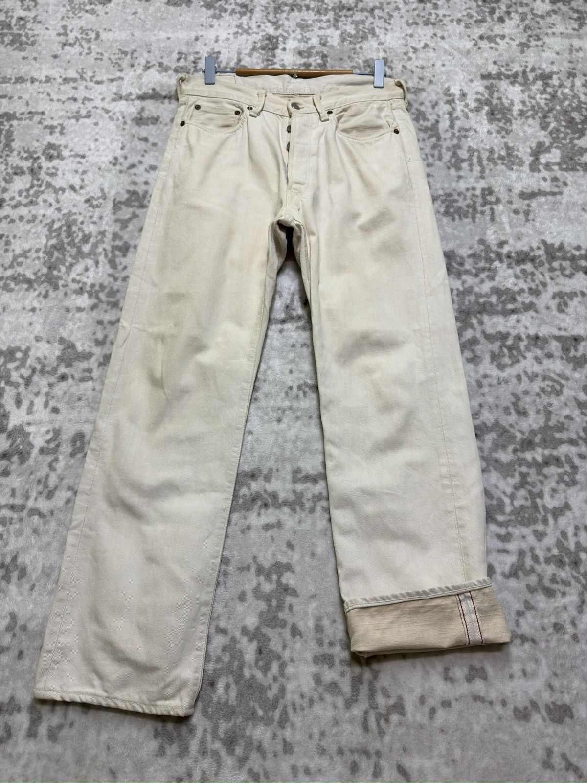 45rpm Vintage 45RPM White Selvedge Button Fly Denim Jeans | Grailed