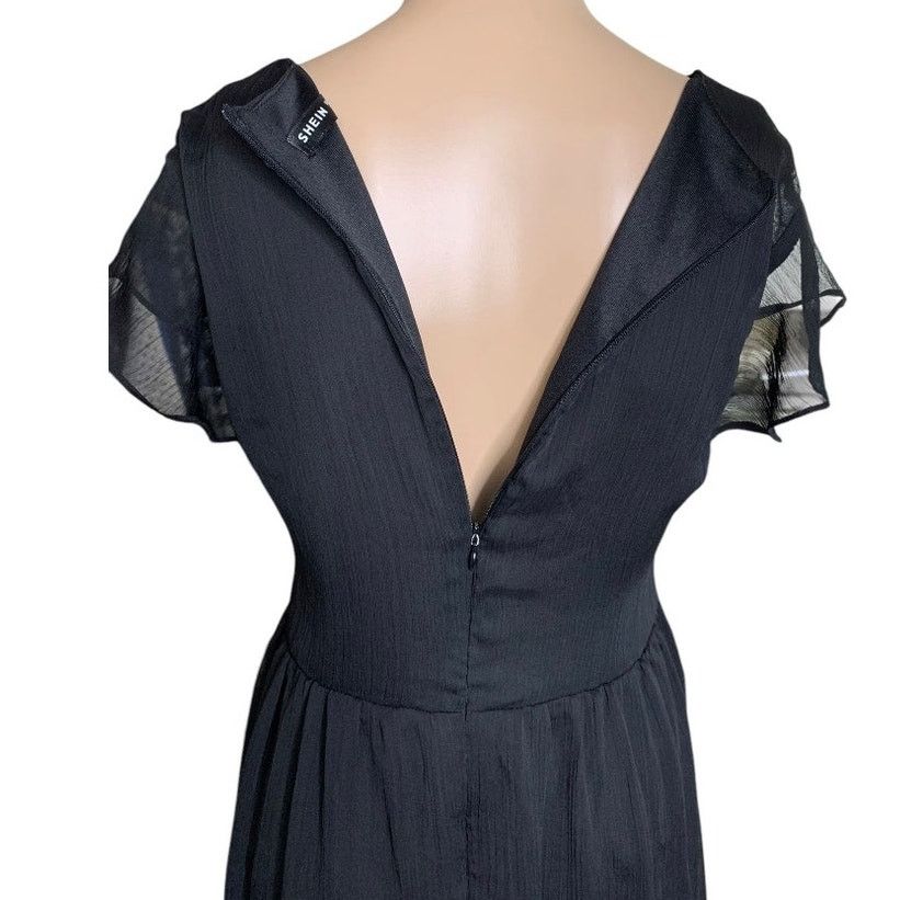Shein SHEIN Midi Dress Women's Small Black Sheer Lined Deep V-Neck Size S / US 4 / IT 40 - 6 Thumbnail