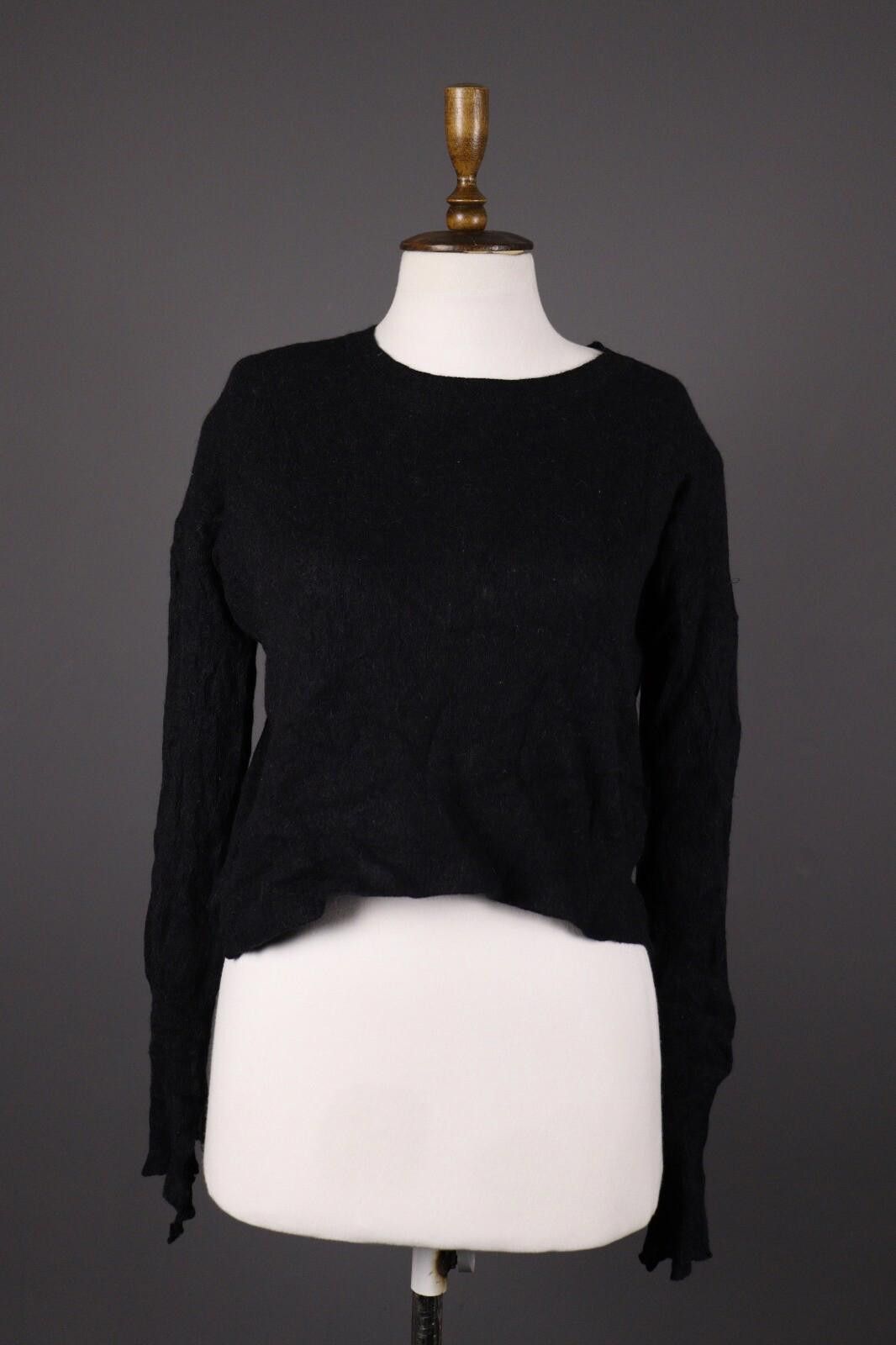 Designer Manila Grace Black Wool Knit Cropped Sweater Size L Size L / US 10 / IT 46 - 1 Thumbnail