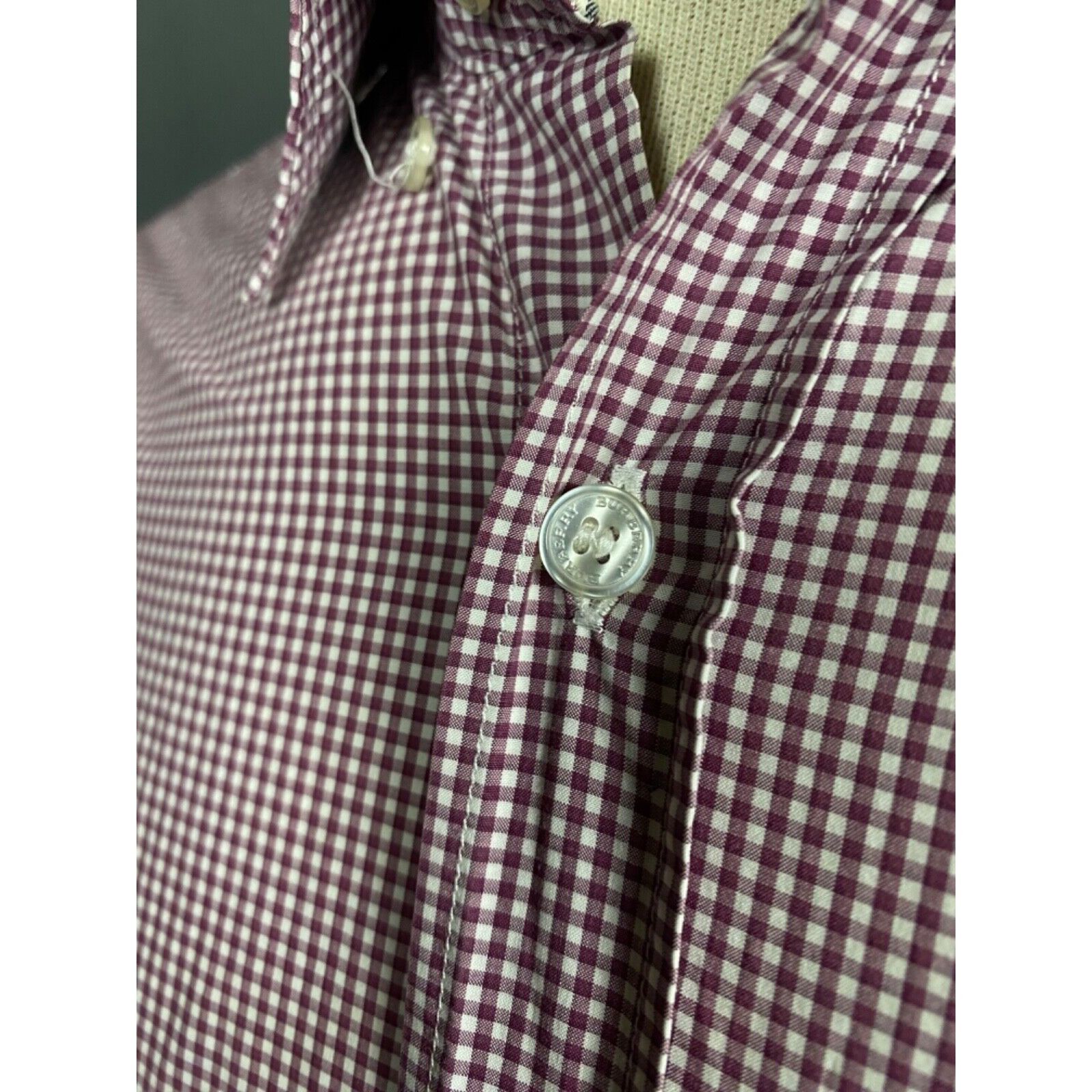 Burberry Burberry Small Logo Men's Red White Checked Longsleeve Shirt Size US L / EU 52-54 / 3 - 8 Thumbnail
