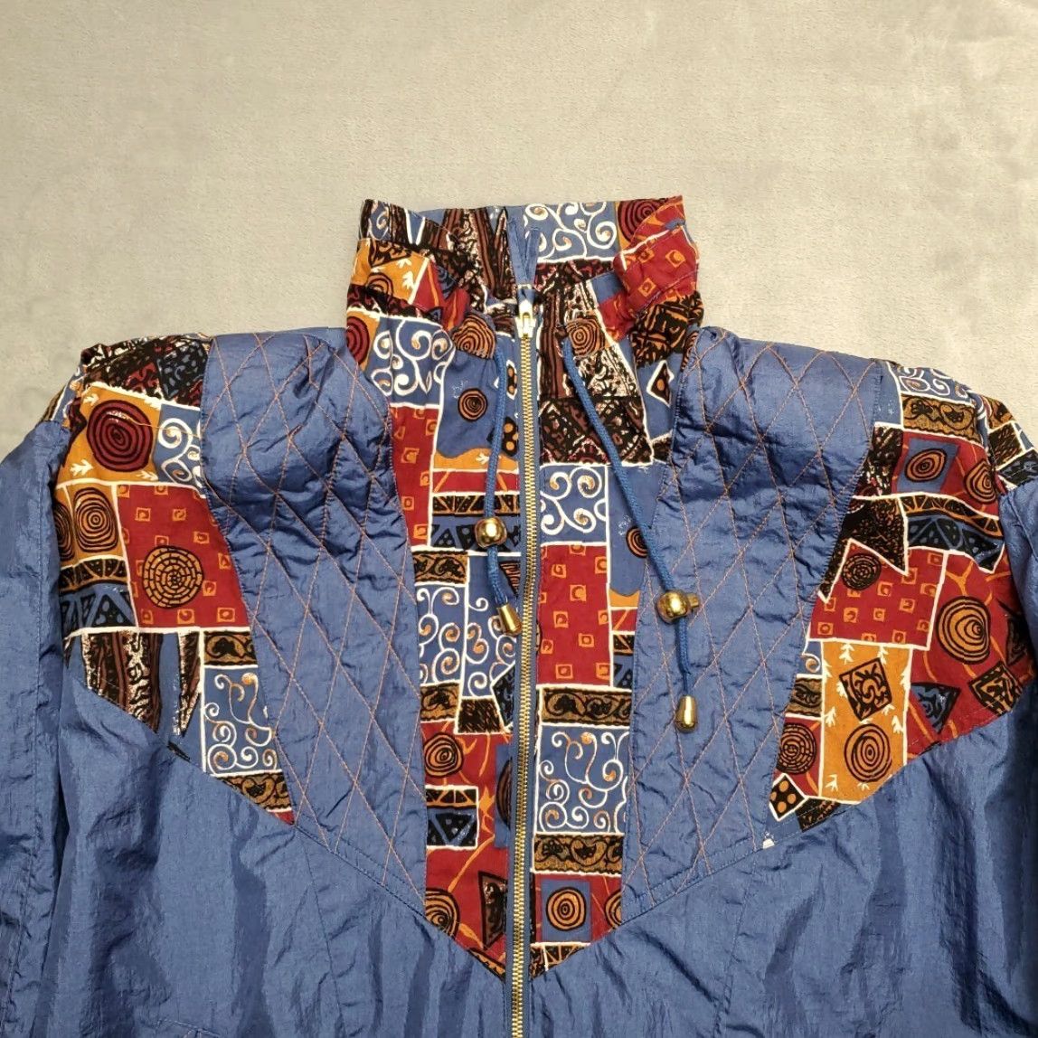 Vintage VINTAGE Windbreaker Jacket Womens L Blue 80s 90s Diamond Patchwork Print Retro Size L / US 10 / IT 46 - 3 Thumbnail