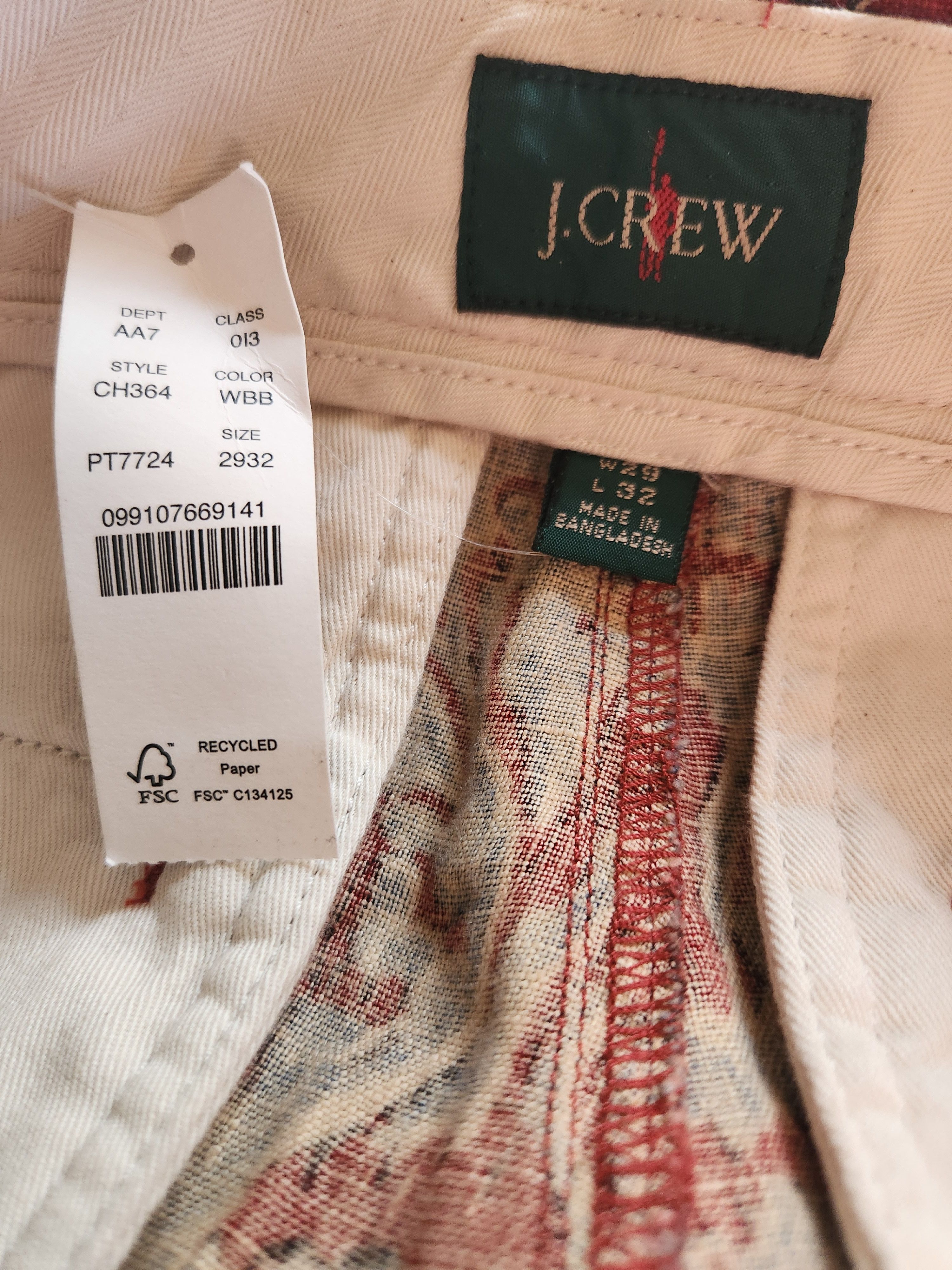 J.Crew NWT 100% Linen Wave Batik Burgundy blu Men's Trousers Size US 29 - 4 Thumbnail