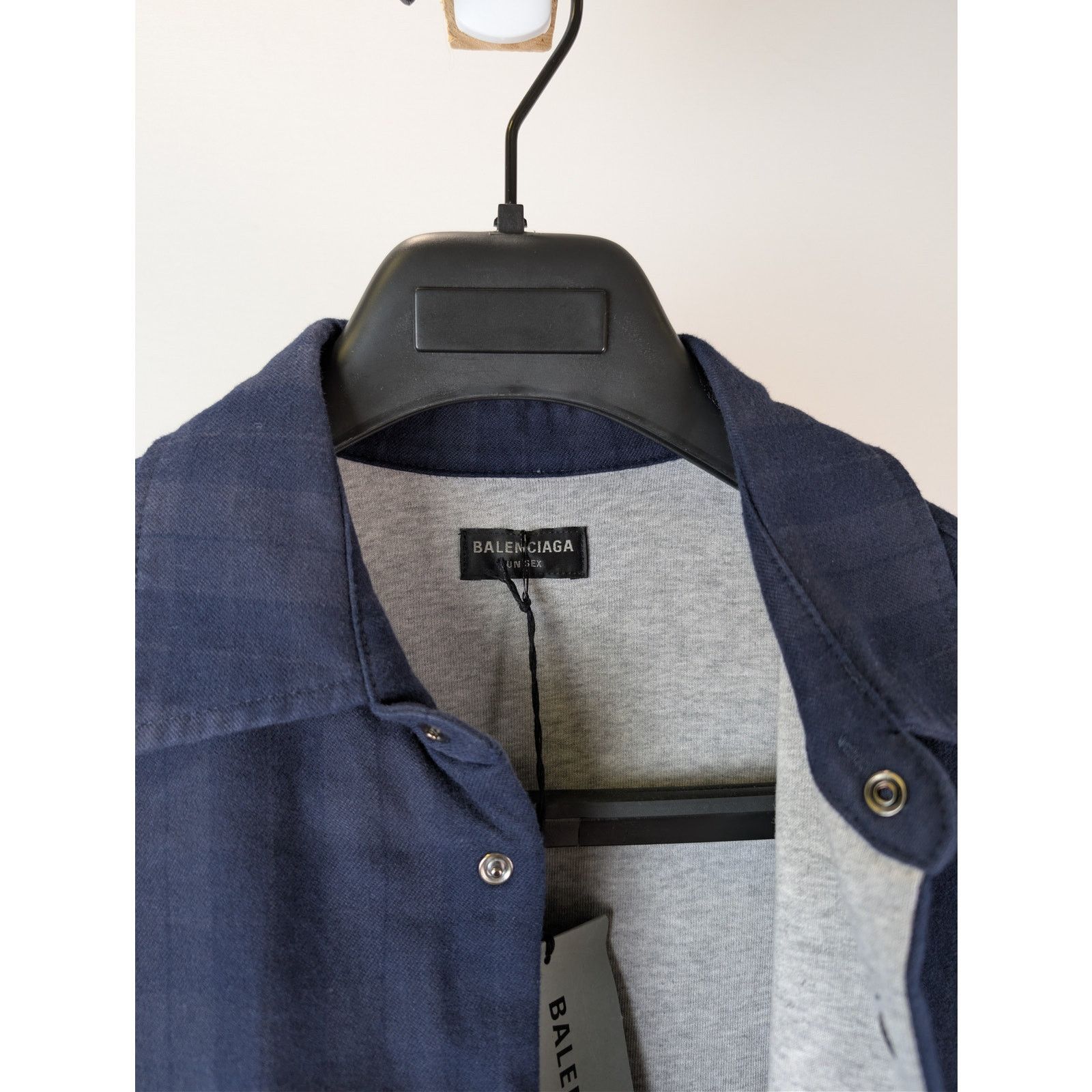 Balenciaga o1rshd1 Overdye Cotton Check Lined Shirt in Navy / Dark Navy Size US S / EU 44-46 / 1 - 10 Thumbnail