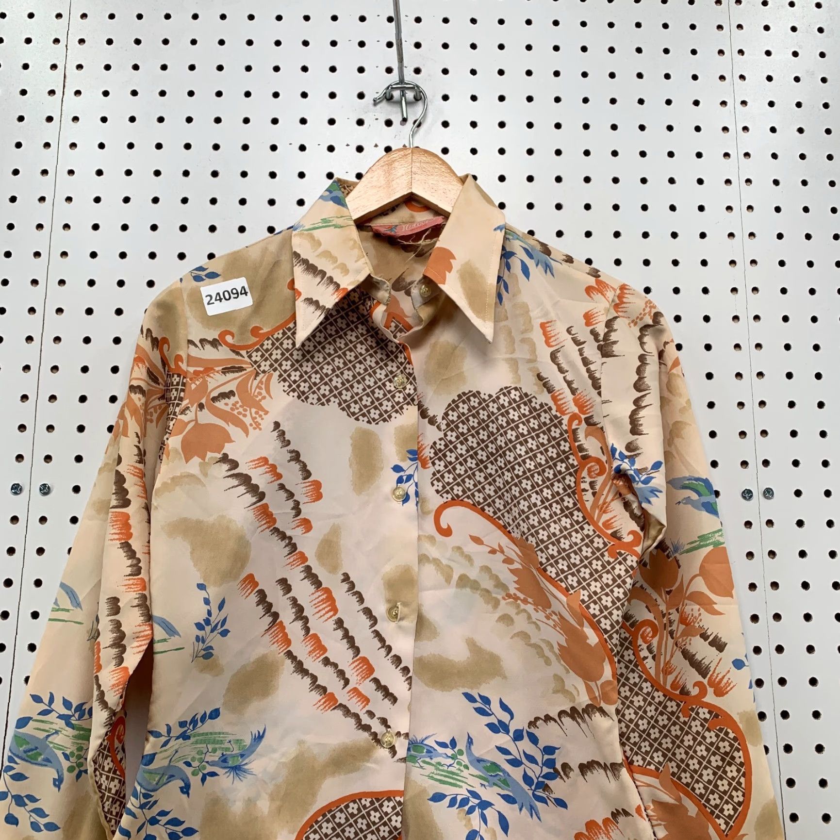 Vintage VINTAGE Nulook Women's Button-Up Shirt M Brown Japanese Koi Fish 70s Floral Pattern Size M / US 6-8 / IT 42-44 - 5 Thumbnail