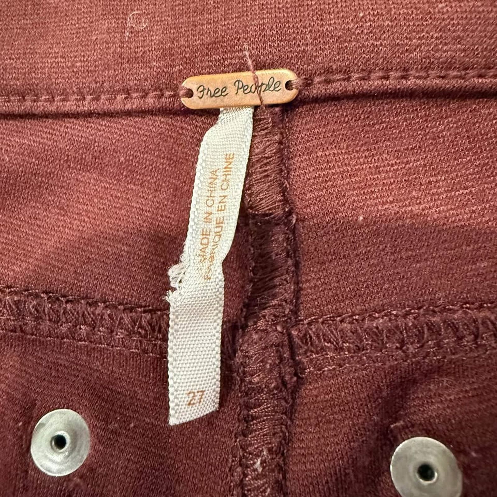 Free People Free People Knit Skinny Moto Jeggings Women's 27 Burgundy Size 27" / US 4 / IT 40 - 5 Thumbnail