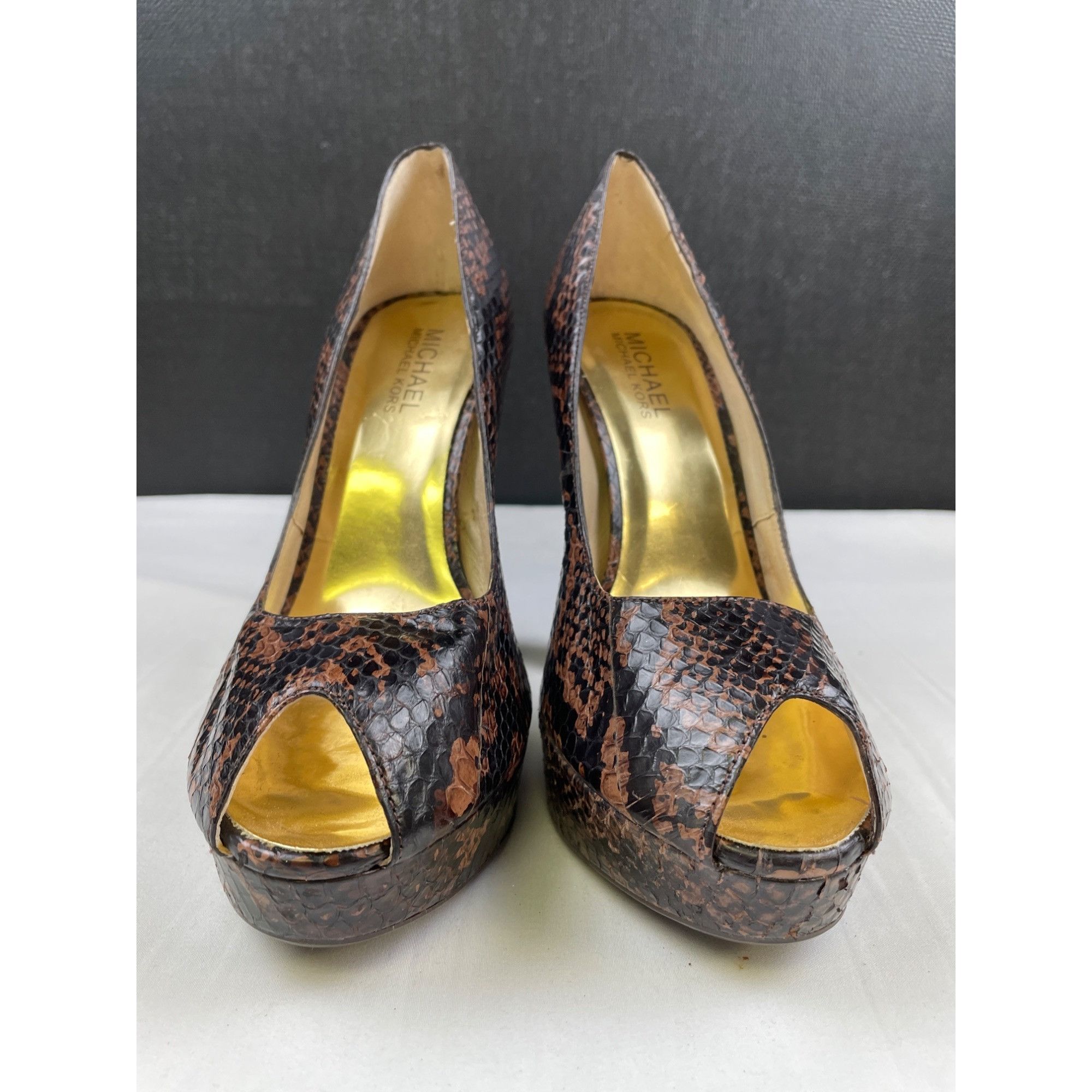 Michael Kors Michael Kors Women's Brown Genuine Snake Shoes/Heels 5.25" S Size US 7.5 / IT 37.5 - 2 Thumbnail