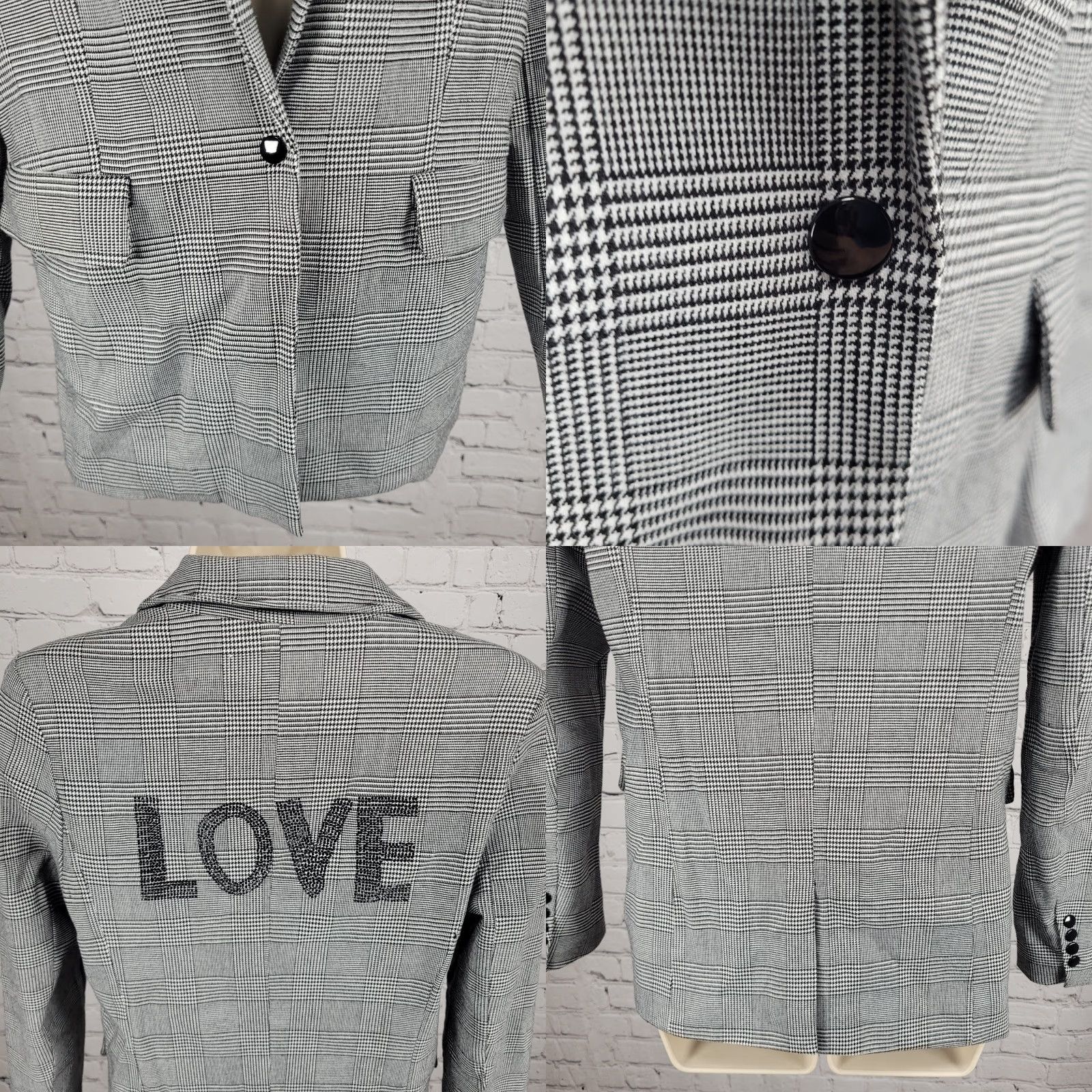 Vintage Elan Blazer Women Small S Black White Check Houndstooth Rhinestone Snap Peak Jacket Size S / US 4 / IT 40 - 8 Thumbnail