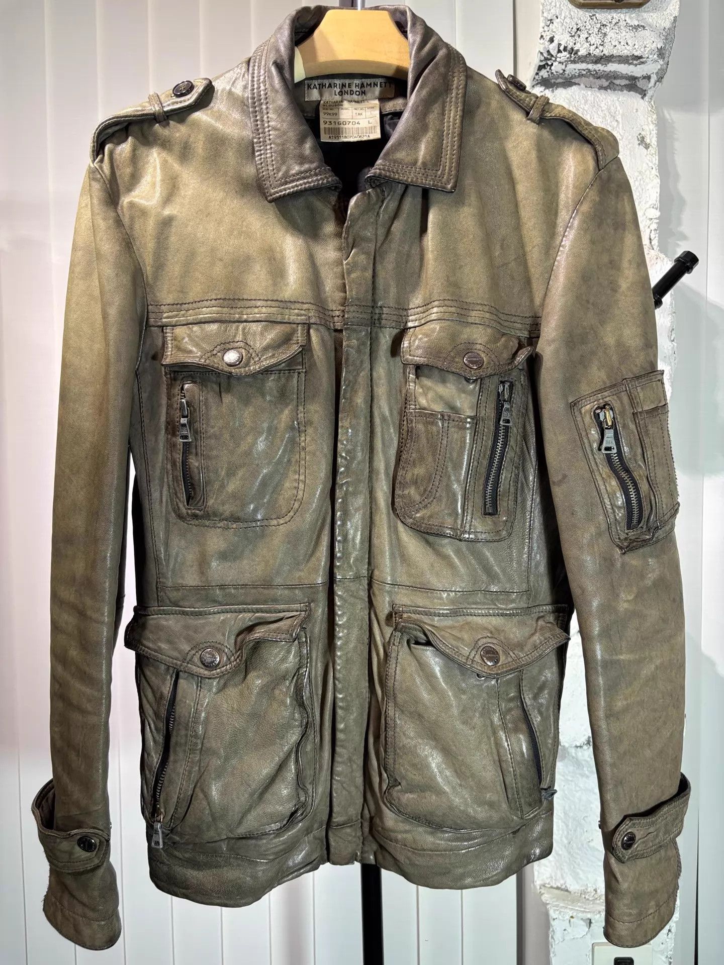 Katharine Hamnett London Katharine Hamnett 00s Tobacco 4-Pkt Epau LeatherJkt L Size US L / EU 52-54 / 3 - 1 Thumbnail