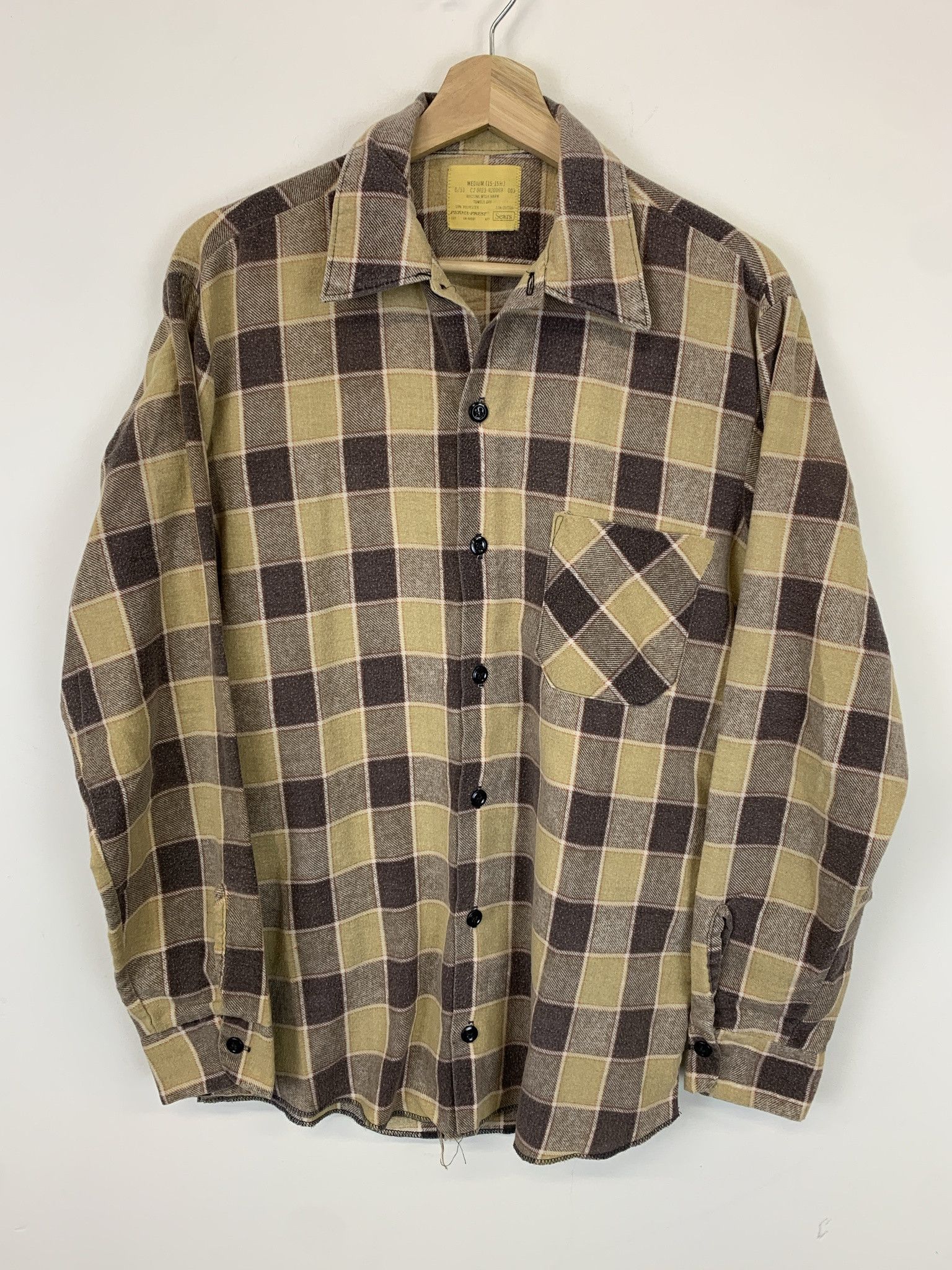 Vintage 1980s Sears Tan Brown Light Flannel Size M
