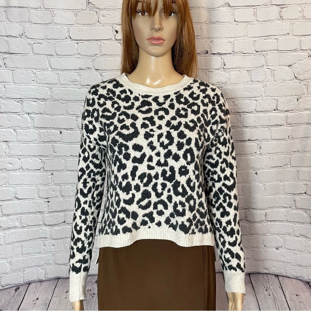 Other Yes Lola Leopard Print Cotton Blend Long Sleeve Cropped Swe Size XS / US 0-2 / IT 36-38 - 1 Thumbnail