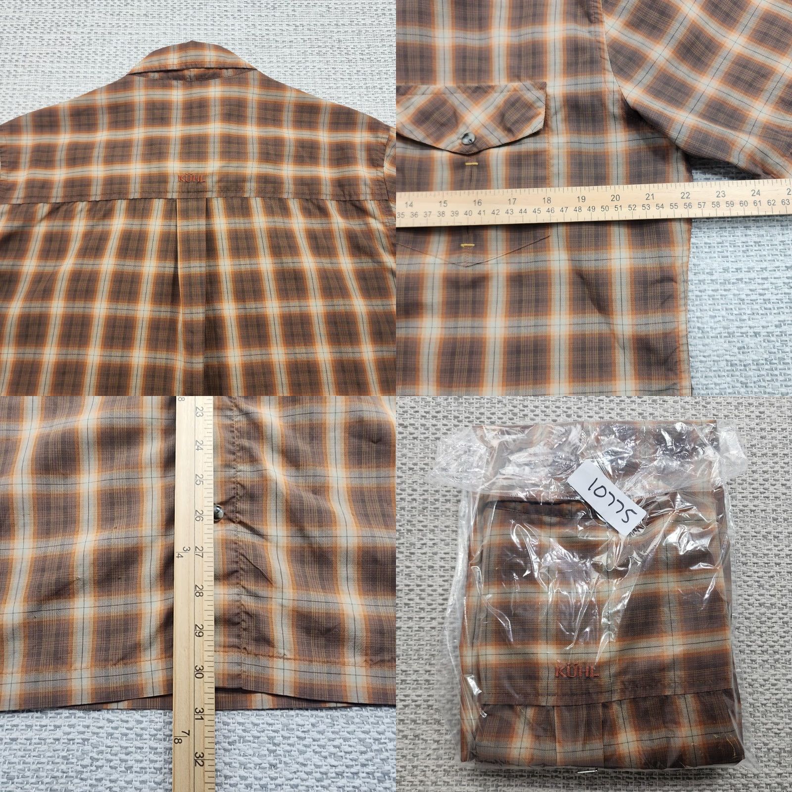 Vintage KÜHL Shirt Mens Large Brown Orange Plaid Short Sleeve Button-Up Size US L / EU 52-54 / 3 - 8 Thumbnail