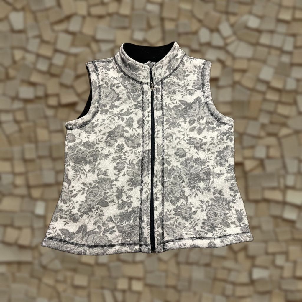 Vintage Moving Bleu Jacket, Floral, White, Full Zip, Vest, Women's Medium, Regular, Polyester, Casual, Fall Spring Summer, Adults? Womens Size M / US 6-8 / IT 42-44 - 1 Thumbnail