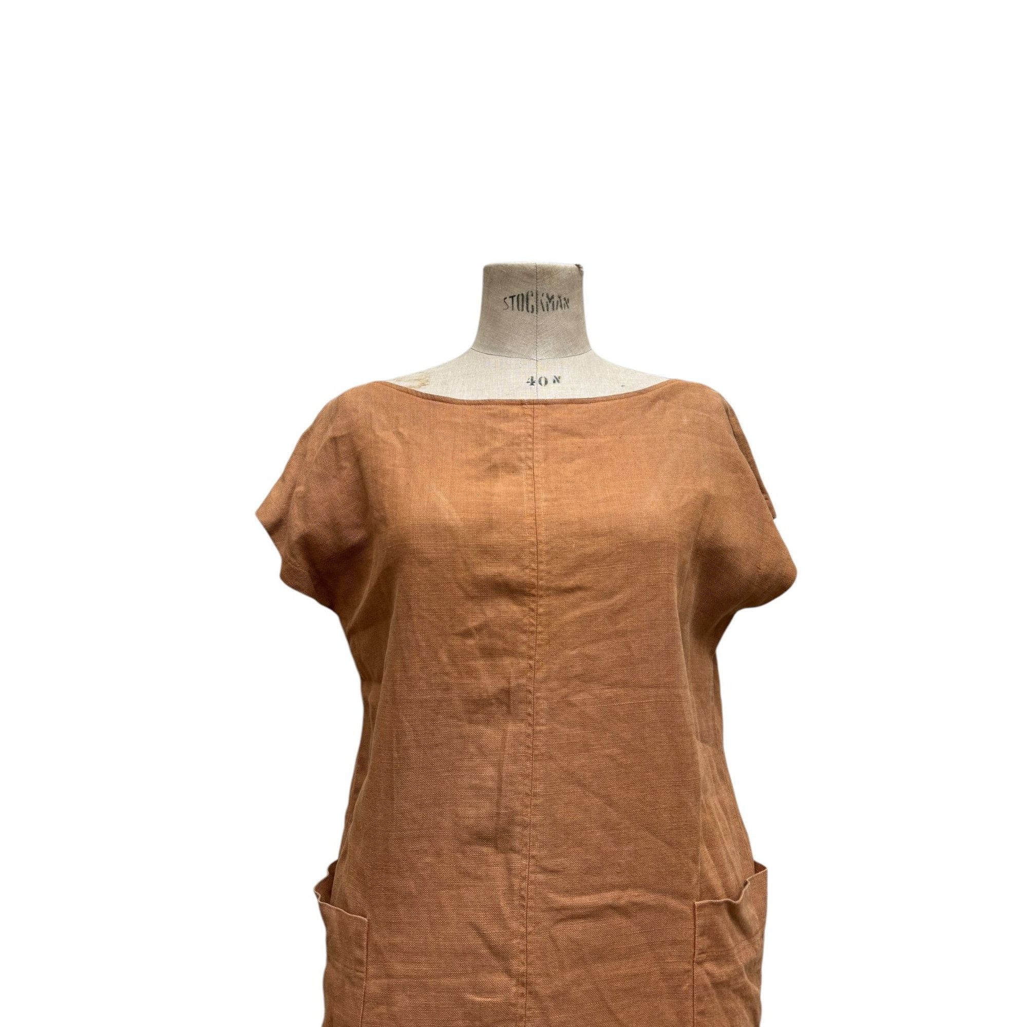 Yves Saint Laurent 1980s Brown linen dress Size L / US 10 / IT 46 - 2 Thumbnail
