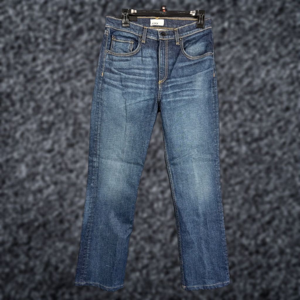 Vintage ASKK NY Jeans Women's 30 x 28 Denim Blue High-Rise Stretch Wide-Leg Regular 5-Pocket City Classic Minimal Designer Made USA Jeans Size 30" / US 8 / IT 44 - 1 Thumbnail