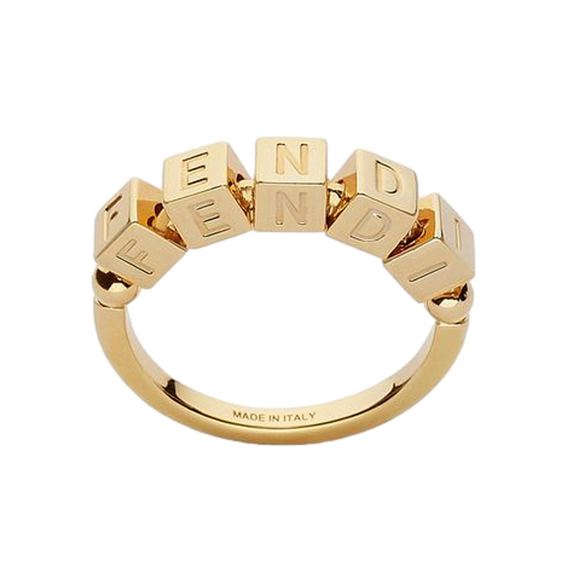 image of NWT Fendi Fendigraphy Letters Gold Metal Ring Size Small, Women's