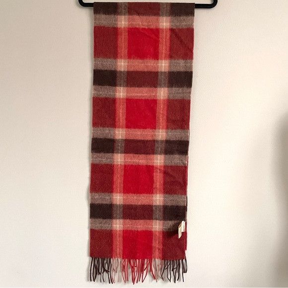 Other Red Brown Plaid Wool Fringed Scarf - 100% Wool, Unisex🧣 Size ONE SIZE - 8 Thumbnail