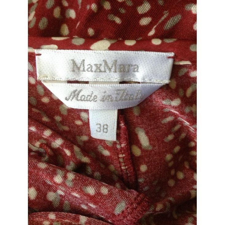 Max Mara MaxMara Silk Knit Jersey Long Sleeve Burgundy Print Midi Dre Size XS / US 0-2 / IT 36-38 - 2 Thumbnail