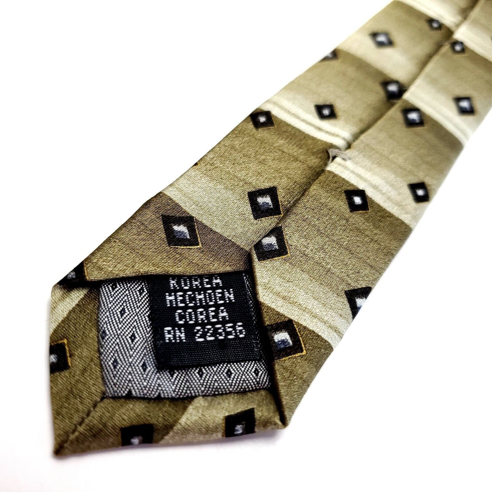 Vintage Crescenzo Collection Silk Tie Beige Woven Check Short Wide Size ONE SIZE - 5 Thumbnail
