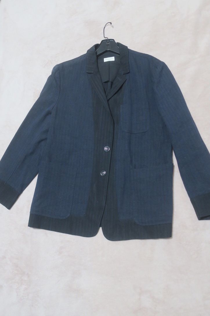 Dries Van Noten Dries Van Noten Blue/Black Blocked Linen Blend Blazer Size 52R - 2 Thumbnail