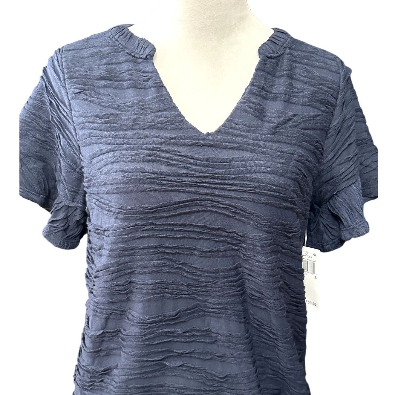 Other Willow Drive Textured Blouse Short Flutter Sleeves Blue S Size S / US 4 / IT 40 - 3 Thumbnail
