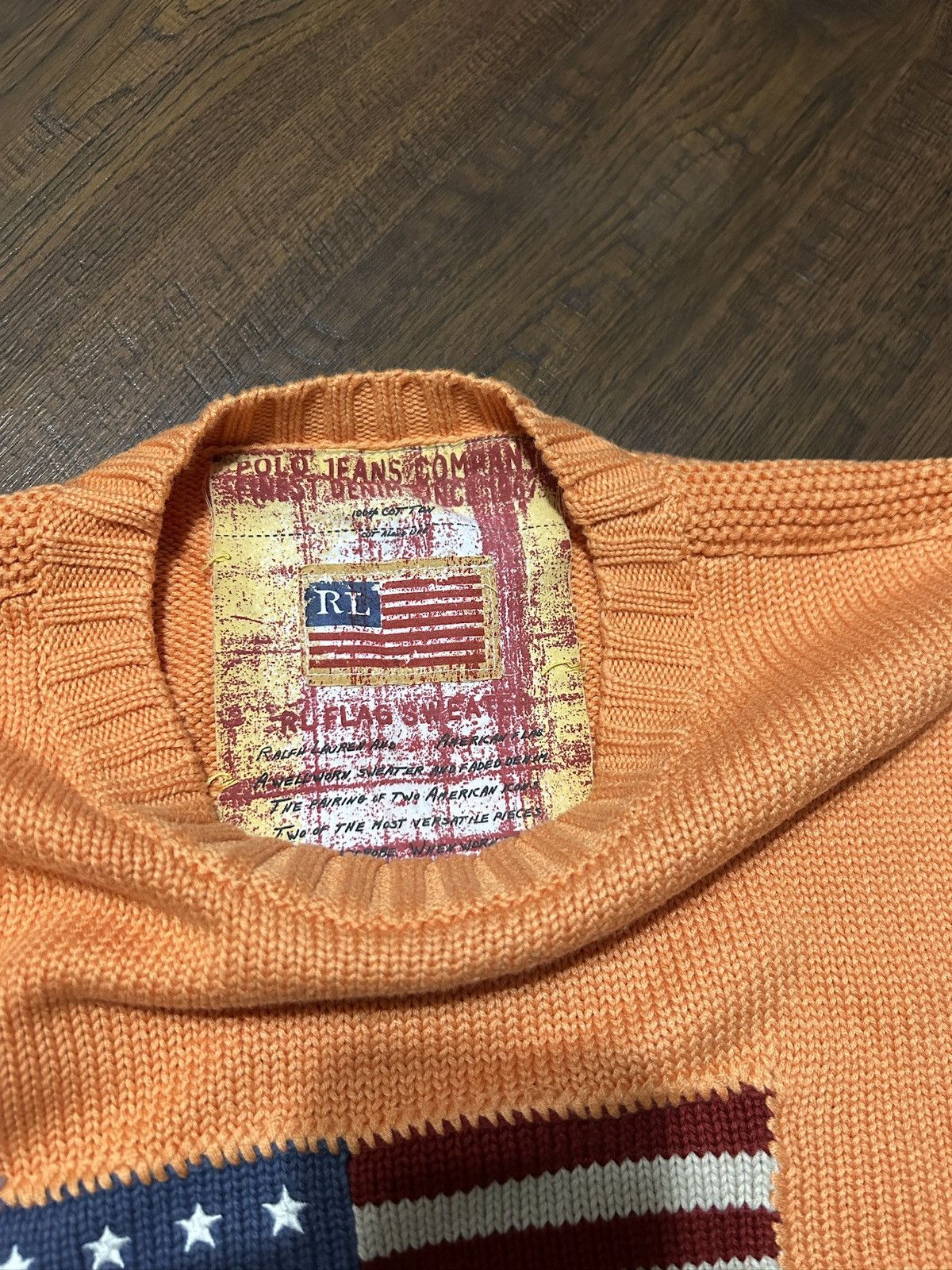 Vintage Polo Ralph Lauren American Flag Sweater Orange Sz M