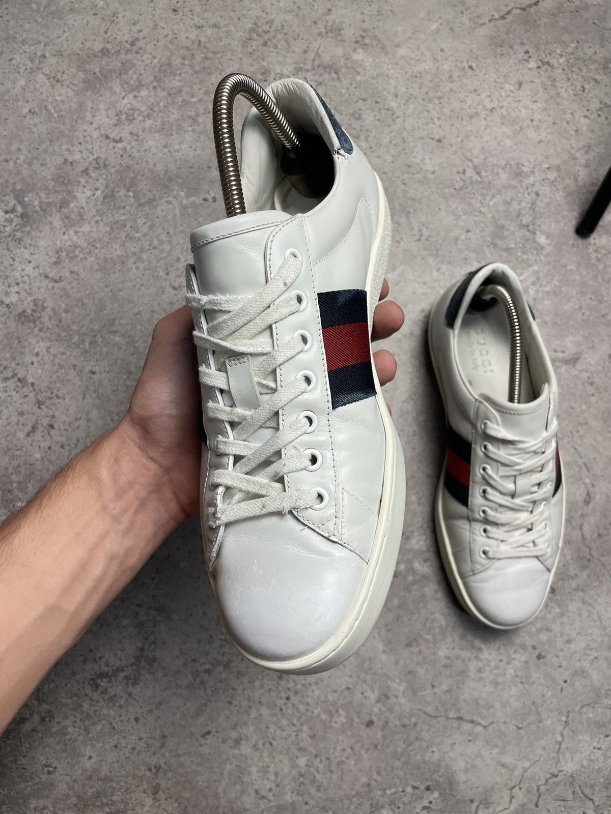 Gucci Gucci Ace Sneakers Og Blue Web White Leather Shoes Monogram Size US 8.5 / EU 41-42 - 4 Thumbnail