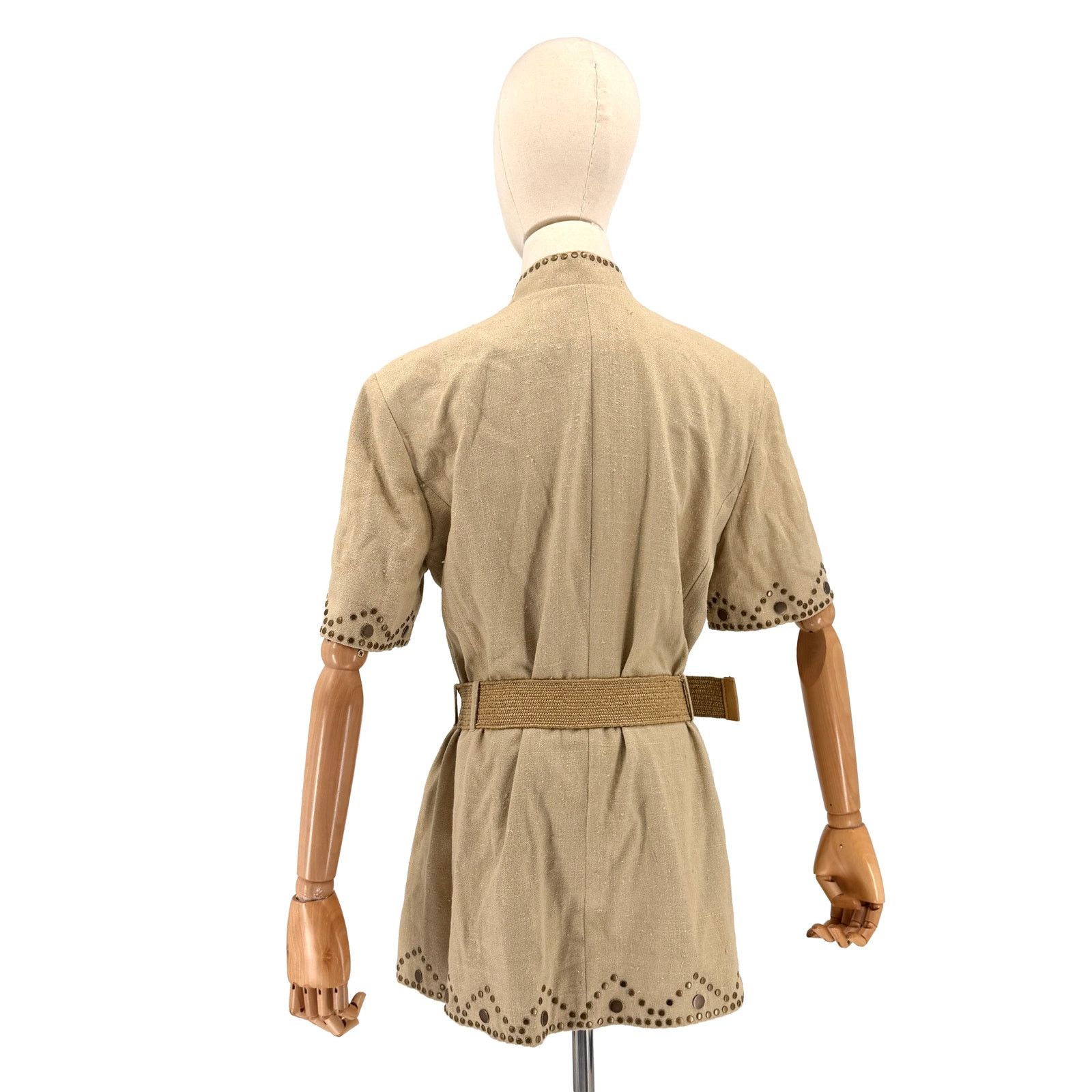 Double D Ranch Vintage 90s Khaki Copper Studded Safari Belted Jacket Size M / US 6-8 / IT 42-44 - 5 Thumbnail